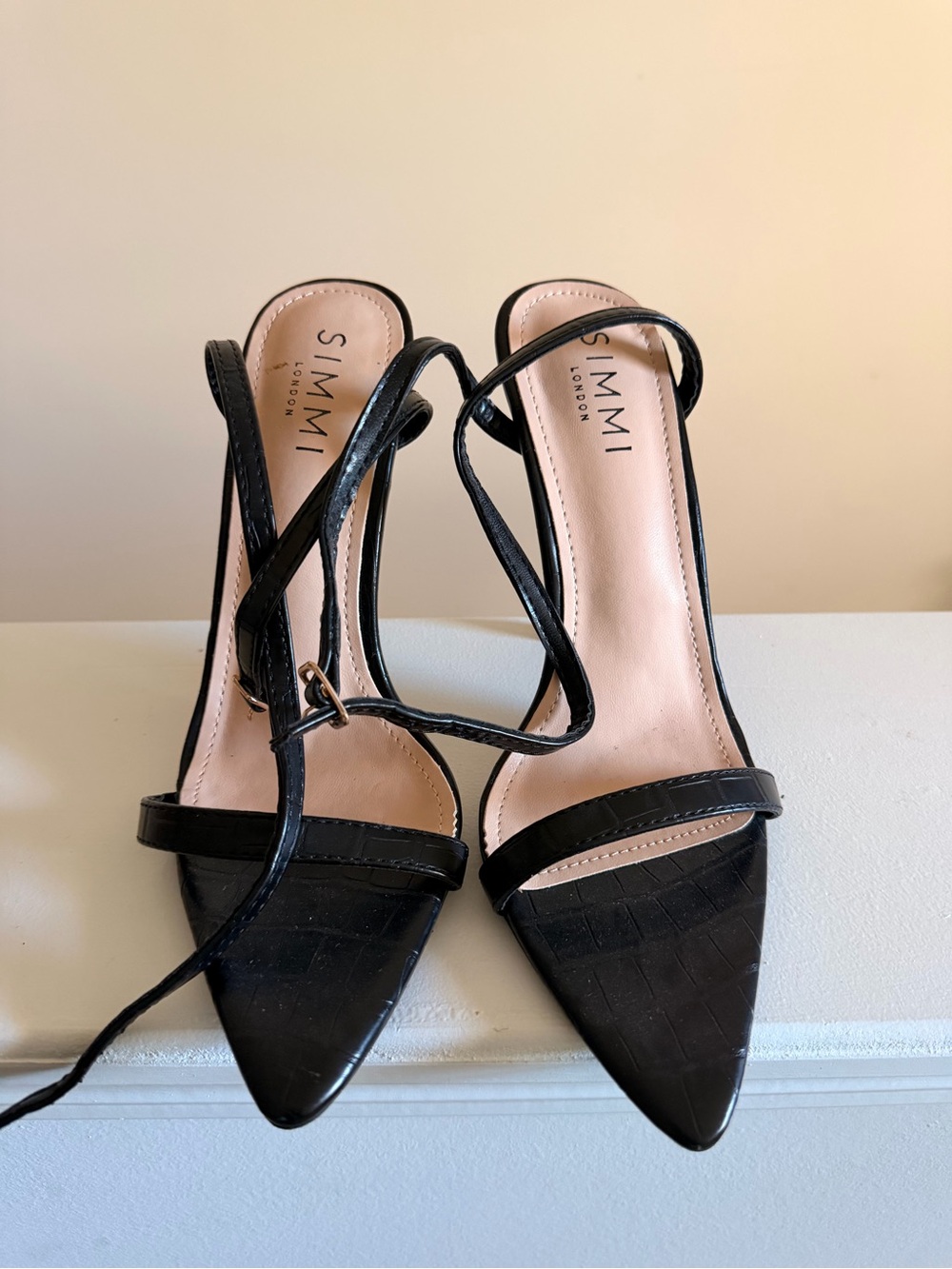 Simmi London Black Pointed Ankle-Strap Heels